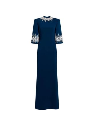 Jenny Packham embellished collar maxi dress - women - Fabric - 10 - Blue