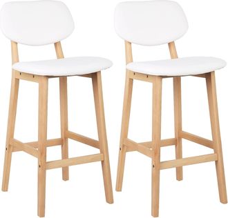 Woltu Juego De Taburetes De Bar Bien Acolchado Asiento Y Respaldo De Cuero Artificial Silla De Dise&ntilde;o Madera Blanco - Woltu
