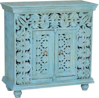 Wanderlust Deco Recibidor De Madera Azul Acabado Artesanal 90x40x90cm