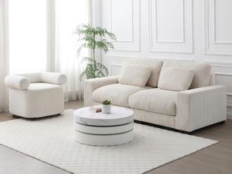 Vente-Unique Tavolino girevole tondo con 1 nicchia in MDF Effetto marmo Bianco e Bianco laccato - JANITA