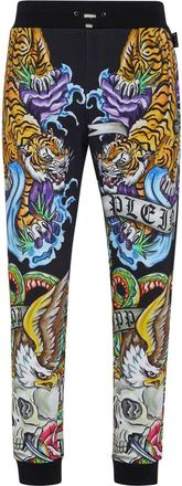 Philipp Plein tattoo-print drawstring track pants - men - Elastane/Cotton - XXXXL - Black