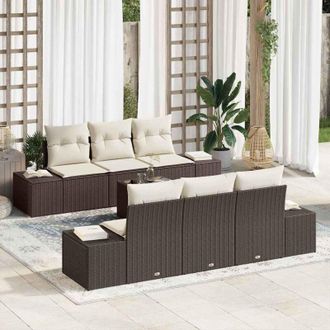 vidaXL Conjunto De Sof&aacute; De Jard&iacute;n 7 Pcs Marr&oacute;n, Crema 55 X 55 X 37 Cm Vidaxl