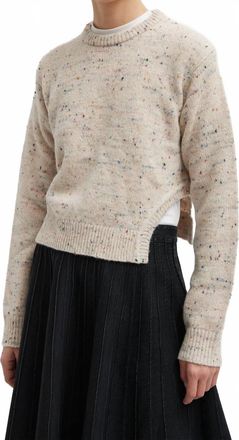 Tibi Confetti Shrunken Crewneck Pullover In Cream Multi
