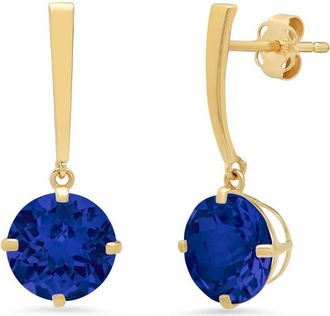 MAX + STONE 14k Yellow or White Gold 8mm Solitaire Gemstone Round Drop Dangle Earrings