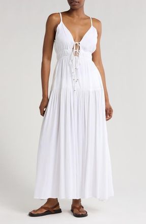 Elan Tie Front Cover-Up Maxi Dress in White at Nordstrom, Size Small