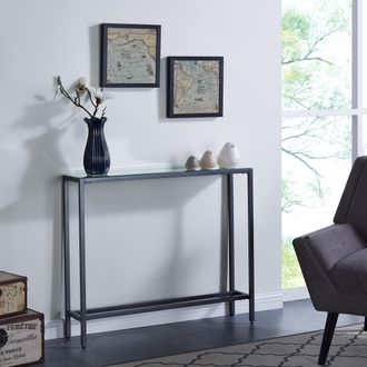 SEI Darrin Narrow Mini Console Table With Mirrored Top Gunmetal Gray