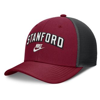 Nike Stanford Legacy Arch Rise Nike Mens Dri-FIT College Trucker Adjustable Hat in Red | NC13042NSVV-DUH