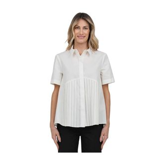 Meimeij Korte Mouw Blouse met Geplooide Voorkant - Dames - Overhemden - Beige - 2XS - Overhemden