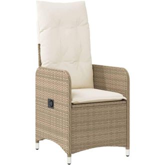 vidaXL Silla De Jard&iacute;n Reclinable Con Cojines Rat&aacute;n Sint&eacute;tico Beige Vidaxl