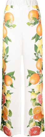 Stella McCartney fruit-print silk palazzo trousers - women - Silk - 44 - White