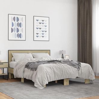 vidaXL Vidaxl - Estructura Cama Madera Ingenier&iacute;a Metal Roble Sonoma 140x200 Cm
