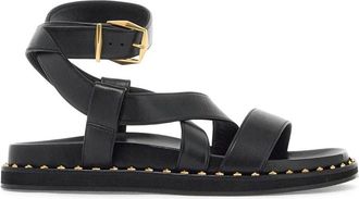 Jimmy Choo London Platte Sandalen van Leer met Kruisbanden - Dames - Sandalen - Zwart - 36 EU - Leer - Schoenen