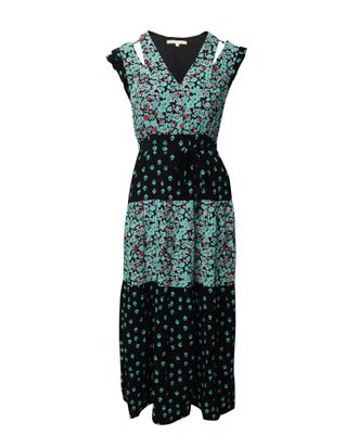 Maje Floral Maxi Dress with Flutter Sleeve in Multicolor Viscose