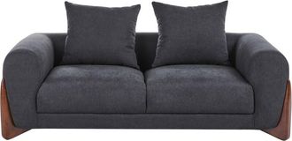 Beliani 2 Seater Sofa Black Fabric Upholstery Wooden Legs with Armrests Loveseat Living Room Modern Style VINLIDEN