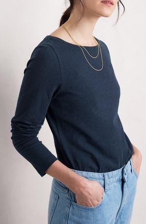 Seasalt Cornwall Easel Long Sleeve Stretch Organic Cotton Top in Melange Maritime at Nordstrom, Size 4 Us