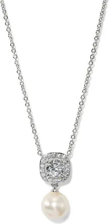 Nadri Undersea Cushion Halo Pearl Pendant Necklace in Rhodium at Nordstrom