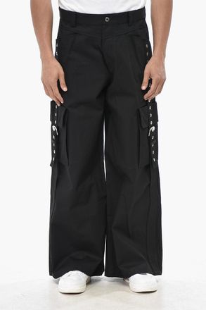 Off-white Pantaloni Cargo EYELET Wide Leg in Cotone Off-White
