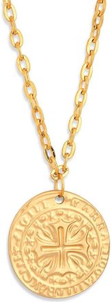 Kenneth Jay Lane Cross Coin Pendant Necklace in Polished Gold at Nordstrom Rack