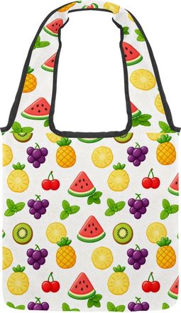 Generic Tropical Fiesta Mix Reversible Canvas Shoulder Tote - Double-Sided Print, 12oz Cotton, 27cm Drop, Fold-Flat Bag for Travel, Shopping, Street Outings