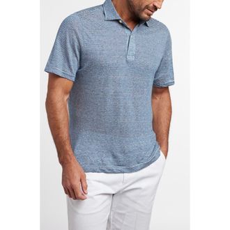 David Donahue Weekend Linen Polo in Estate Blue at Nordstrom, Size Xx-Large