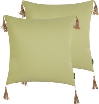 Beliani Beliani - Conjunto De 2 Cojines Decorativos Modernos Liso Cuadrado Borlas 45 X 45 Cm Verde Chmistar