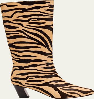 Loeffler Randall 55mm Cleo Zebra Calf Hair Mid-Calf Boots