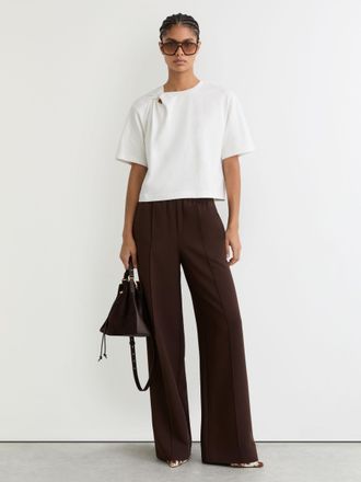 Reiss White Cotton Twist-detail Boxy T-shirt, XS