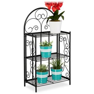 Relaxdays Relaxdays - Scaffale Porta Piante, Pieghevole, Esterni e Interni, 3 Livelli, Metallo, Fioriera hlp 83 x 44,5 x 25 cm, Nero