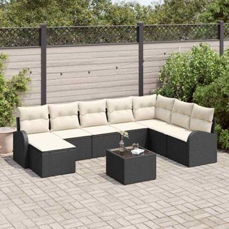 vidaXL Vidaxl - Conjunto De Sof&aacute; De Jard&iacute;n Con Coj&iacute;n 9 Pcs Negro Polirat&aacute;n