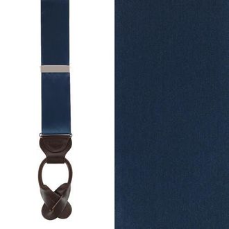 Trafalgar Store Big & Tall Dutton Solid Colored Silk Button End Suspenders in Navy at Nordstrom, Size One Size Big