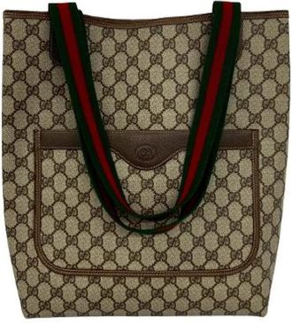 Gucci Pre-owned Sherry Line GG Logo Leren Tote Bag - Dames - Vintage Shopper - Bruin - ONE Size - Leer - Vintage