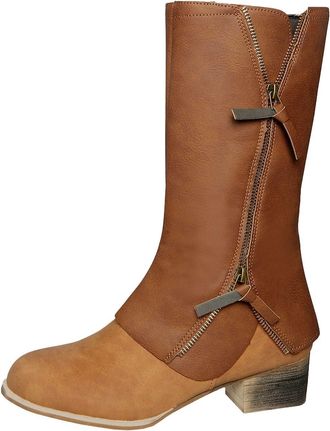 Generic Fashion Short Suede Back Heel Chunky Shaft Mid Shoes Nurse Women, brown, 8.5 UK