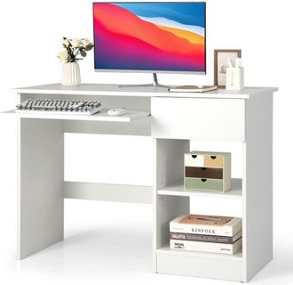 Costway Costway - Scrivania con Cassetto, Scrivania per Computer in Legno con Vassoio per Tastiera Estraibile, Supporto per cpu e Ripiani Regolabili