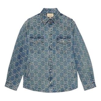 Gucci GG Jacquard Denim Shirt Blue White 713911-XDB7H-4632