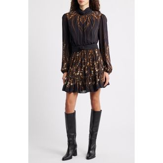 Farm Rio Garden Silhouette Long Sleeve Dress in Black at Nordstrom, Size Xx-Small