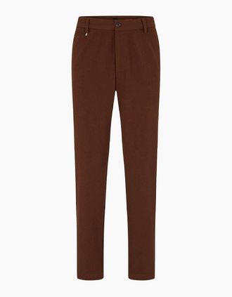 HUGO BOSS Mens Kane Solid Patterned Slim Cut Trousers - Brown - Size: 38W r