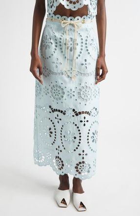 Zimmermann Awaken Belted Broderie Anglaise Midi Skirt in Mint at Nordstrom, Size 0P