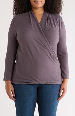 Renee C Surplice V-Neck Long Sleeve Brushed Knit Top in Dark Cement at Nordstrom Rack, Size 1 X