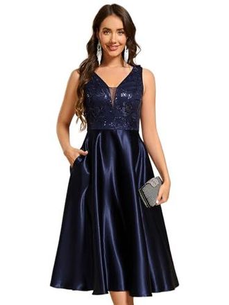 Robe Soirée Ever-Pretty EG02084 - Jupe Trapèze Col V Manches Volantées - Élégante Pour Mariage