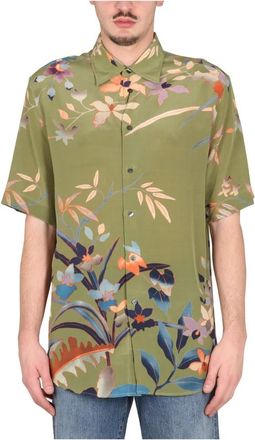 Etro Camicia SS Boxy Fit Overfit Stampa a Fiori - Heren - Korte mouwen Overhemden - Groen - L - Overhemden