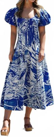 Jessie Zhao Printmaking Scoop Neck Cotton Midi Dress In Blue