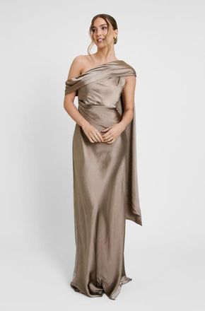 Six Stories Drape One Shoulder Bridesmaid Dress in Truffle at Nordstrom, Size 12