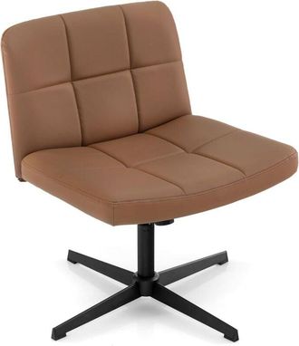 Costway Costway - Modern Criss Cross Chair pu Leather Upholstered Armless Cross Legged Office Desk Chair No Wheels