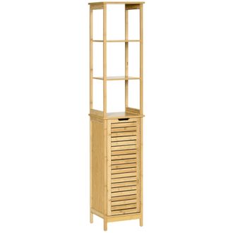 Kleankin Bathroom Floor Cabinet Narrow Tallboy w/ 3 Shelves Cupboard Natural | TJ Hughes