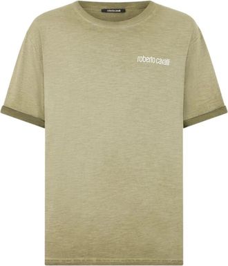 Roberto Cavalli T-shirt met slangenprint op de rug - Heren - T-shirts - Groen - 2XL - Katoen - Tops