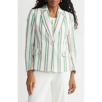 Kasper Stripe One-Button Blazer in Lush Green Multi at Nordstrom, Size 10