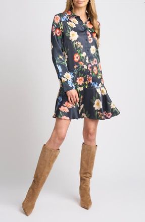 Ted Baker Gloria Floral Long Sleeve Shirtdress in Indigo Night at Nordstrom, Size X-Large