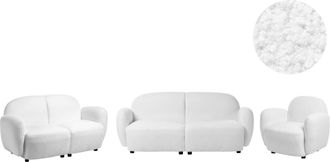 Beliani Set Da Soggiorno A 6 Posti Stile Retr&ograve; Con Schienali E Braccioli Arrotondati Rivestimento Boucl&eacute; Gambe In Plastica Bianco Sporco Jule
