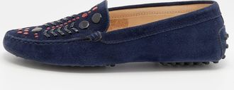 Tod's Tods Navy Blue Suede Studded Slip On Loafers