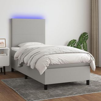 vidaXL Cama Box Spring Colch&oacute;n Y Luces Led Tela Gris Claro 90x190 Cm Vidaxl